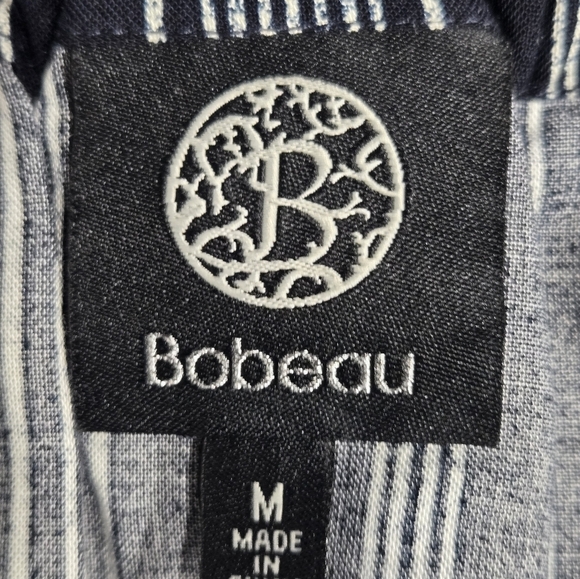 Bobeau M Off The Shoulder Top Rayon Short Sleeve Blue White Stripes - Picture 3 of 5